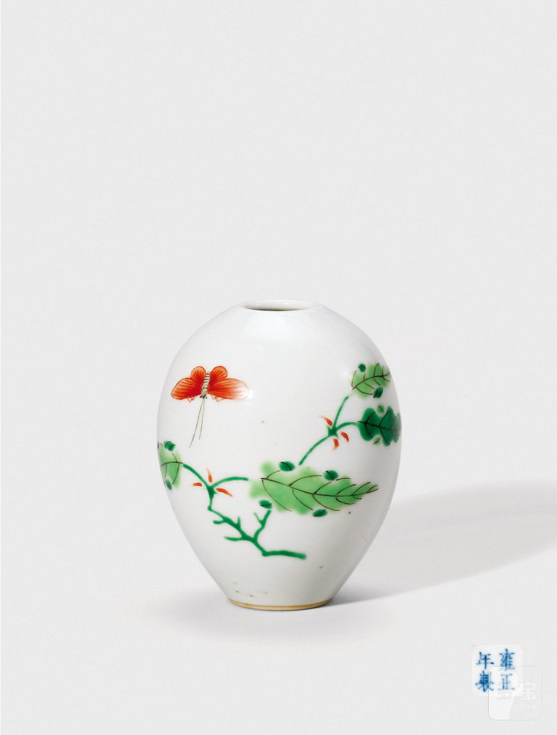 清雍正·五彩折枝花果蝴蝶纹蛋形水盂 - 图1